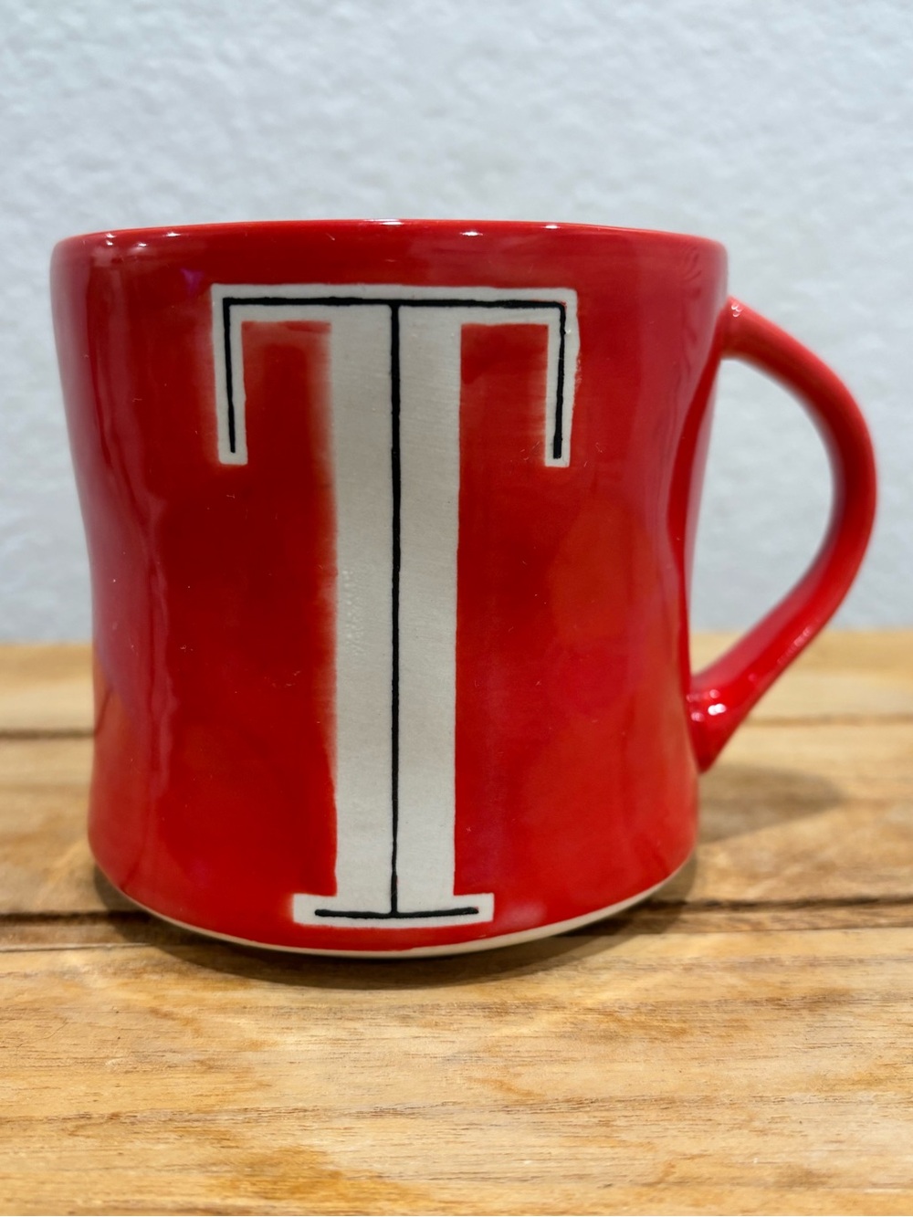 Anthropologie Colorway Hand Painted Monogram Red Ceramic Mug Initial Letter T